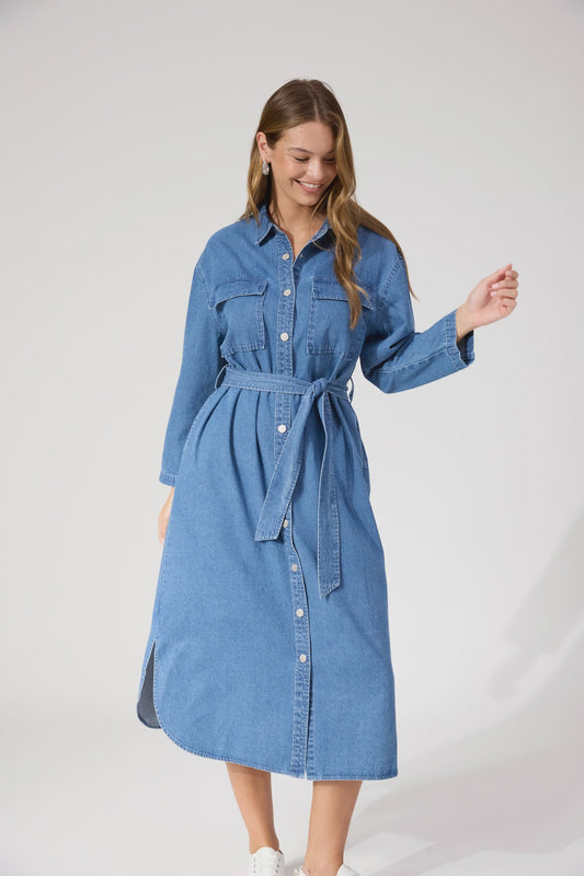 Denver Denim Shirt Dress - Blue