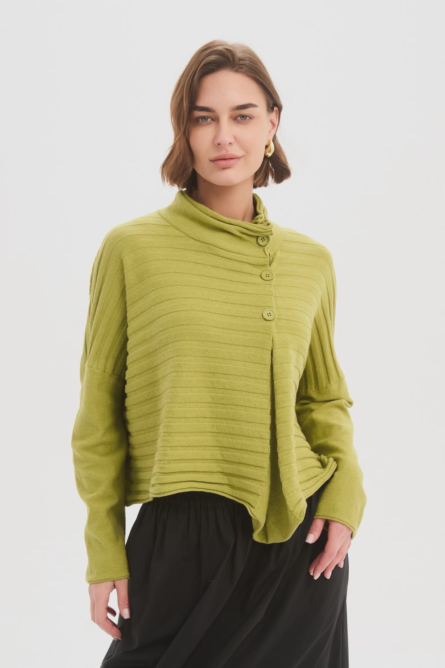 Cowl Neck  Button Knit - Deep Citrus