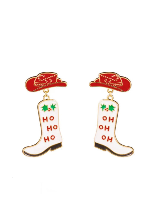 Cowgirl Christmas Earrings in Red, White & Gold
