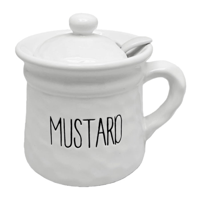 WHITE CERAMIC MUSTARD POT