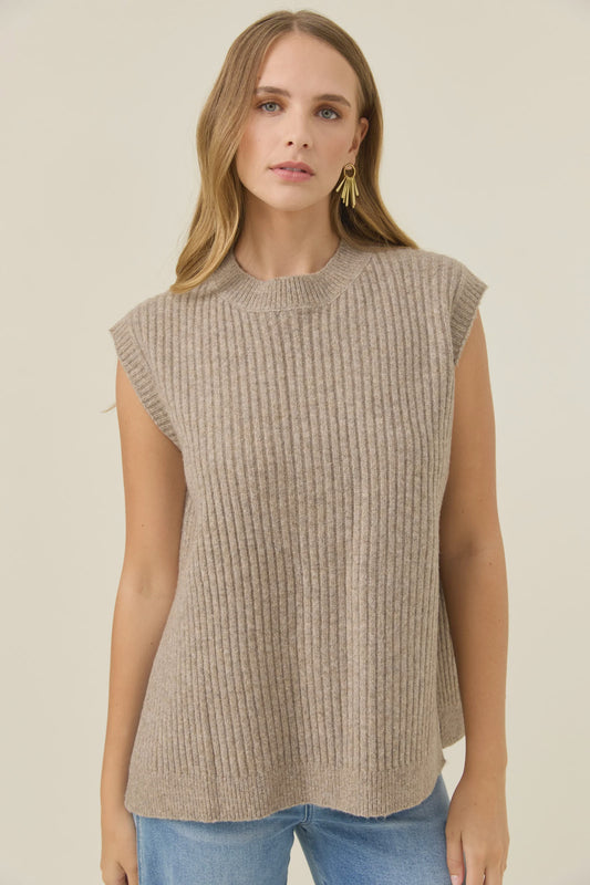 Miru Crew Knit Vest Stone