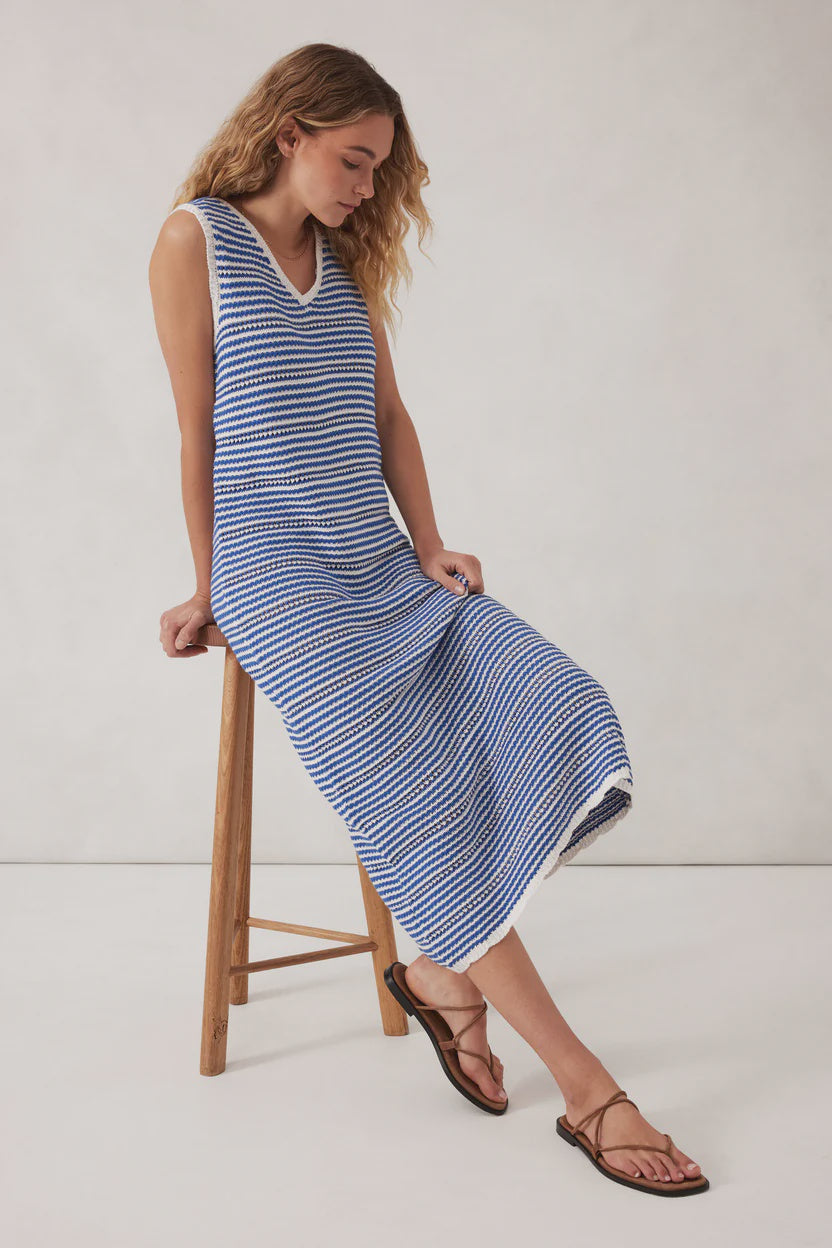 NOVA KNIT MIDI TANK DRESS/SUMMER BLUE STRIPE