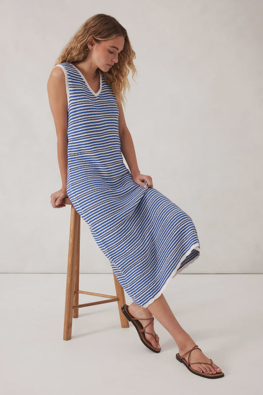 NOVA KNIT MIDI TANK DRESS/SUMMER BLUE STRIPE
