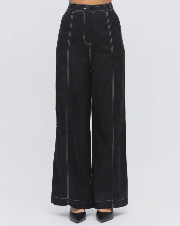 Matilda Contrast Stitch Pants Black