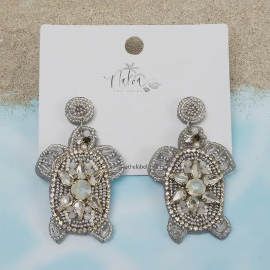 Turtle Beaded Earrings - Silver