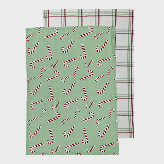 Candy Cane Tea Towel 2pk
