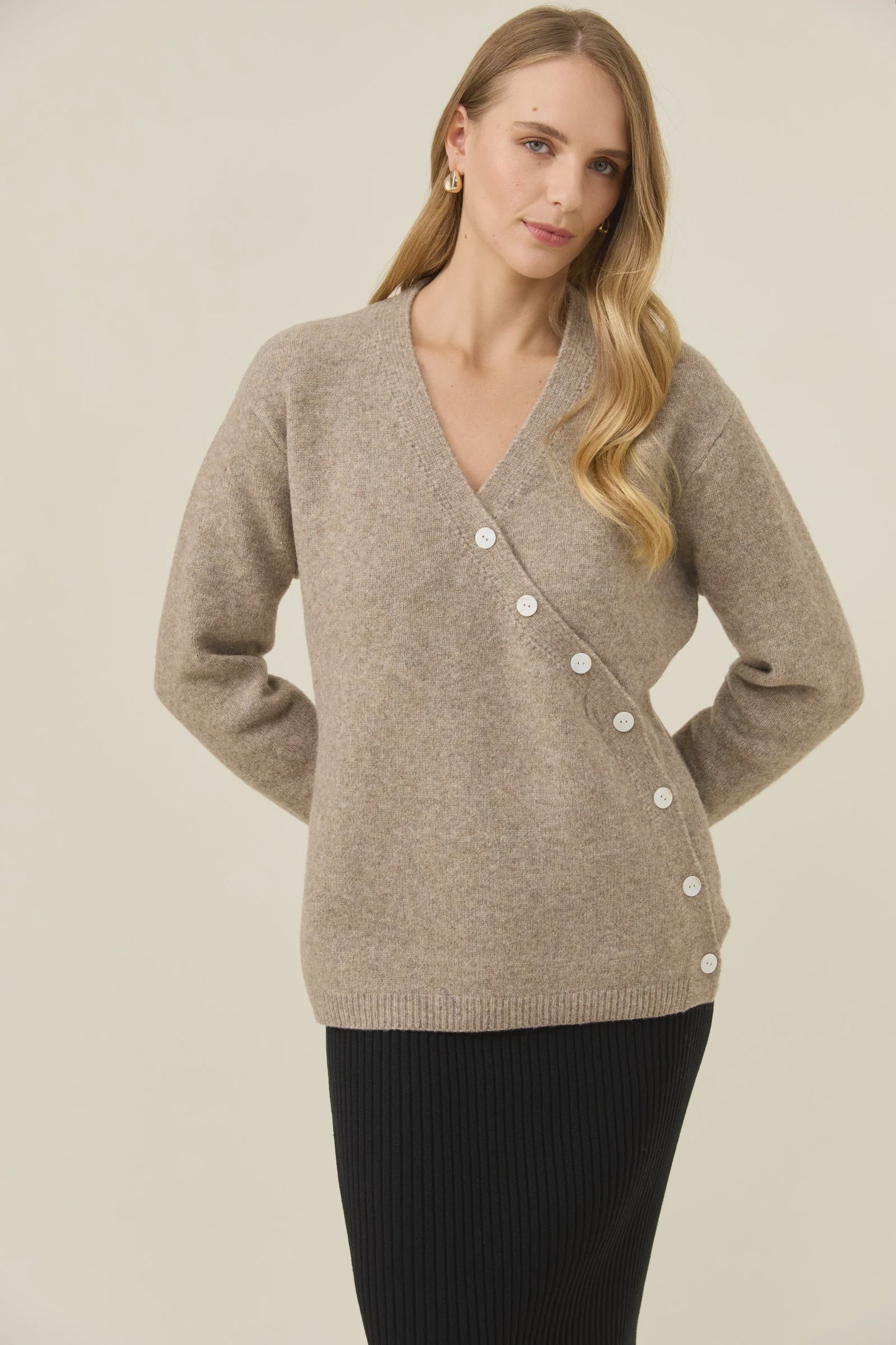 Miru Button Cardigan - Stone