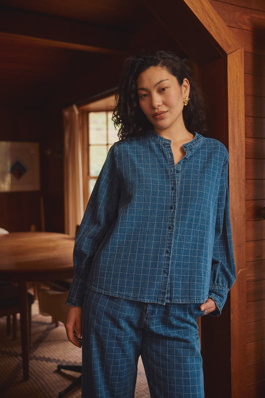 Sloane Denim Frill Shirt - Check