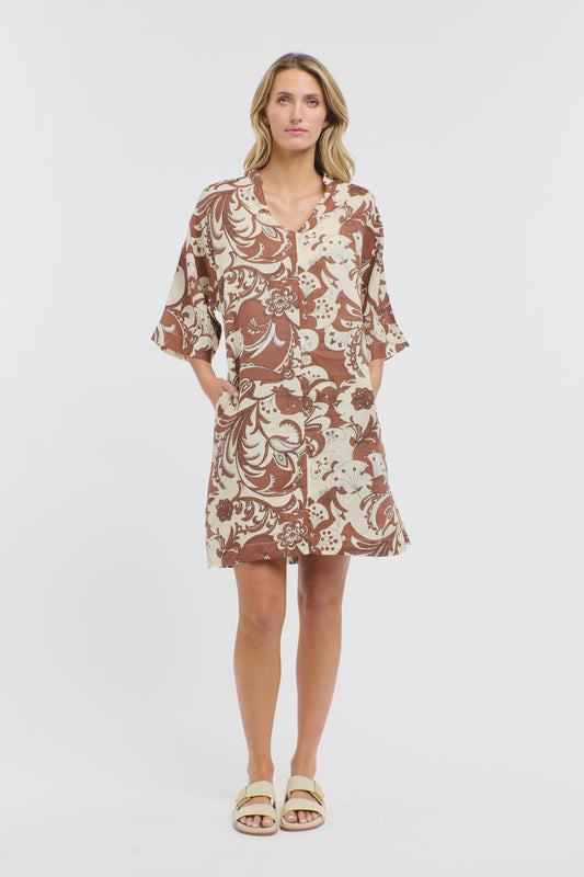 Belinda Print Dress - Pecan / White