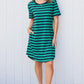 Vacay Dress -Navy With Green Stripe