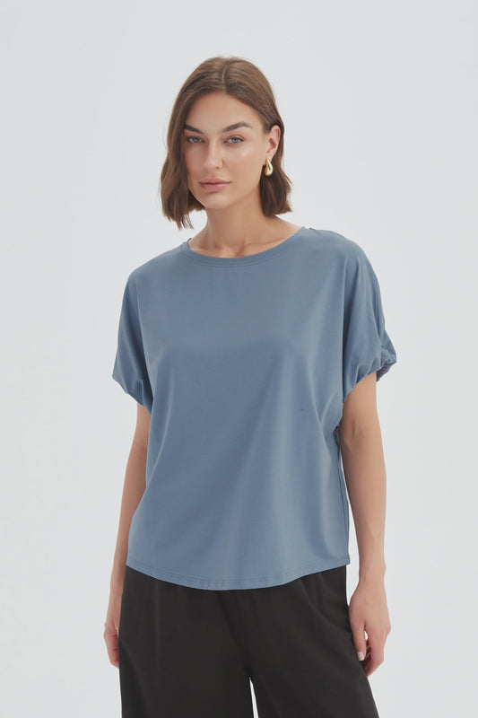 Bubble Sleeve Tee - Steel Blue