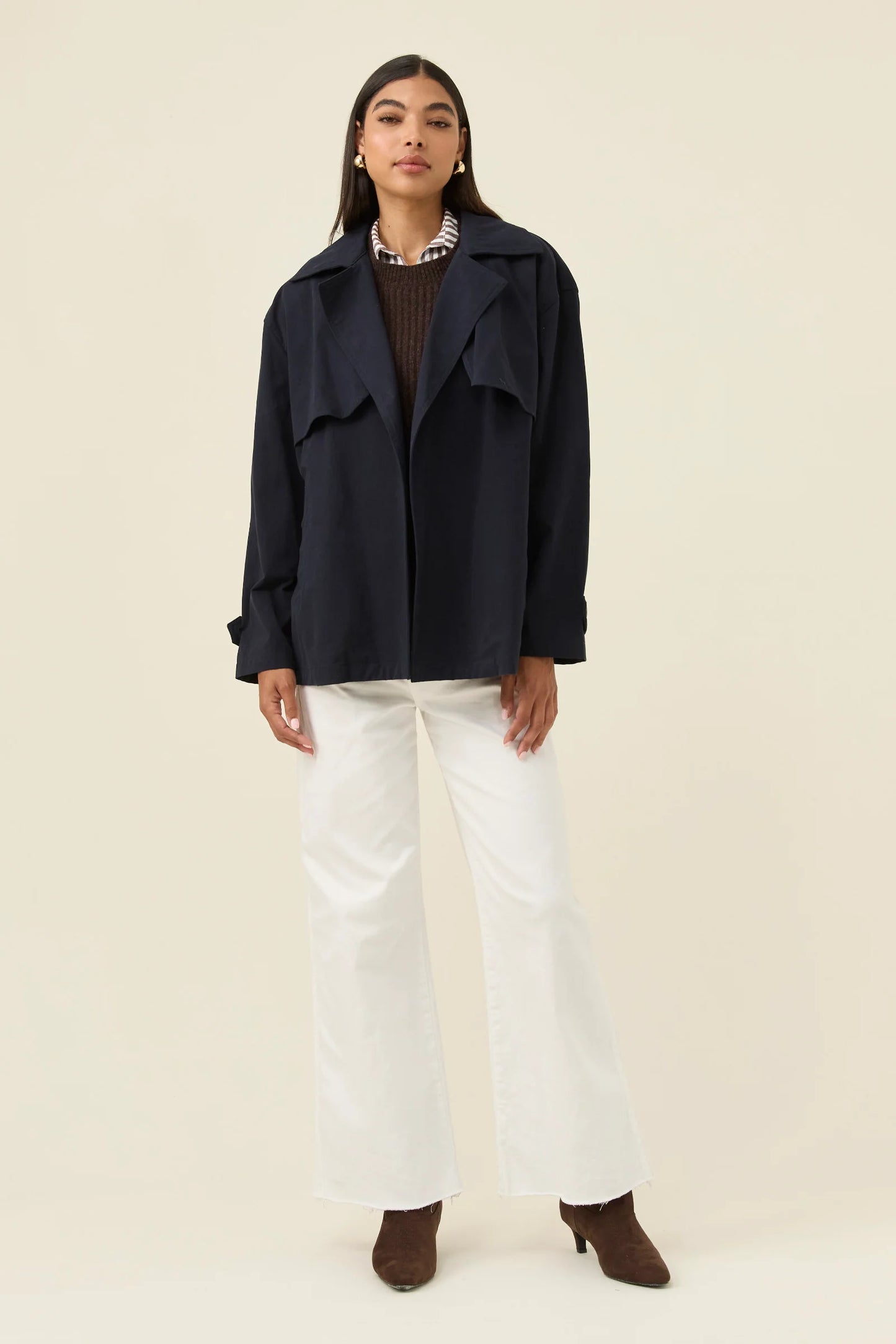 Farida Cropped Trench - Navy
