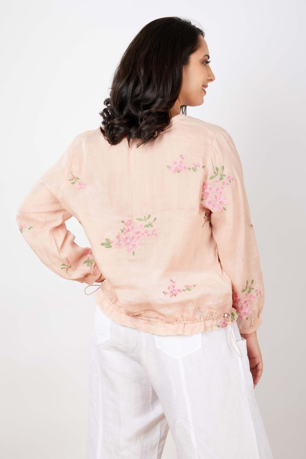 Ally Silk Cotton Viscose Bomber Jacket Dusky Pink