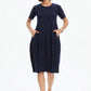 Short Sleeve Diagonal Seam Dress - Navy