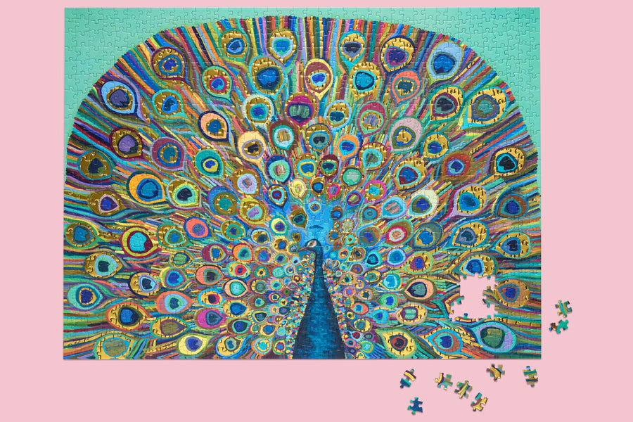 1000 Pc Puzzle - Gold Peacock - Slip Box