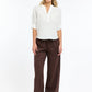 Bradley Linen Stitch Top - White & Chocolate
