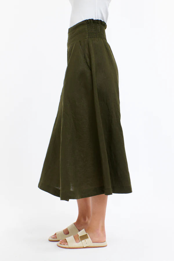Dakota Linen Skirt Khaki