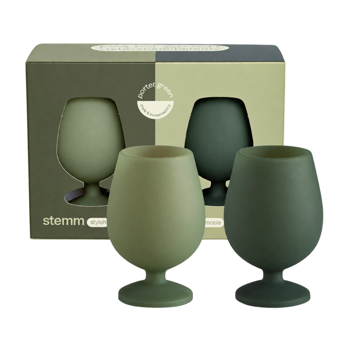 sage + olive | stemm | silicone unbreakable wine glasses
