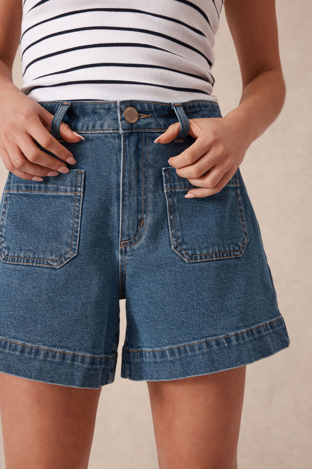 Esther Denim Patch Pocket Short Fresh Indigo