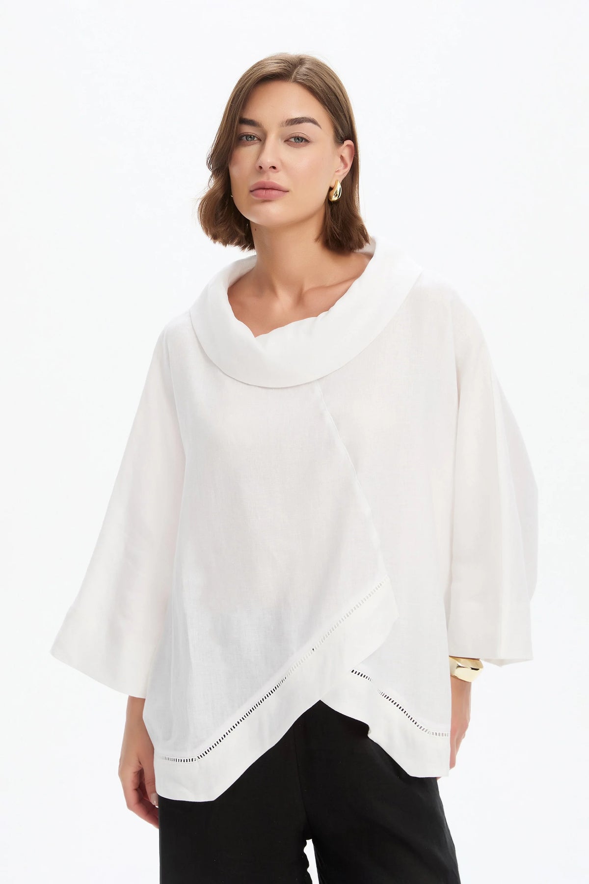 Ladder Hem Cowl Neck Top