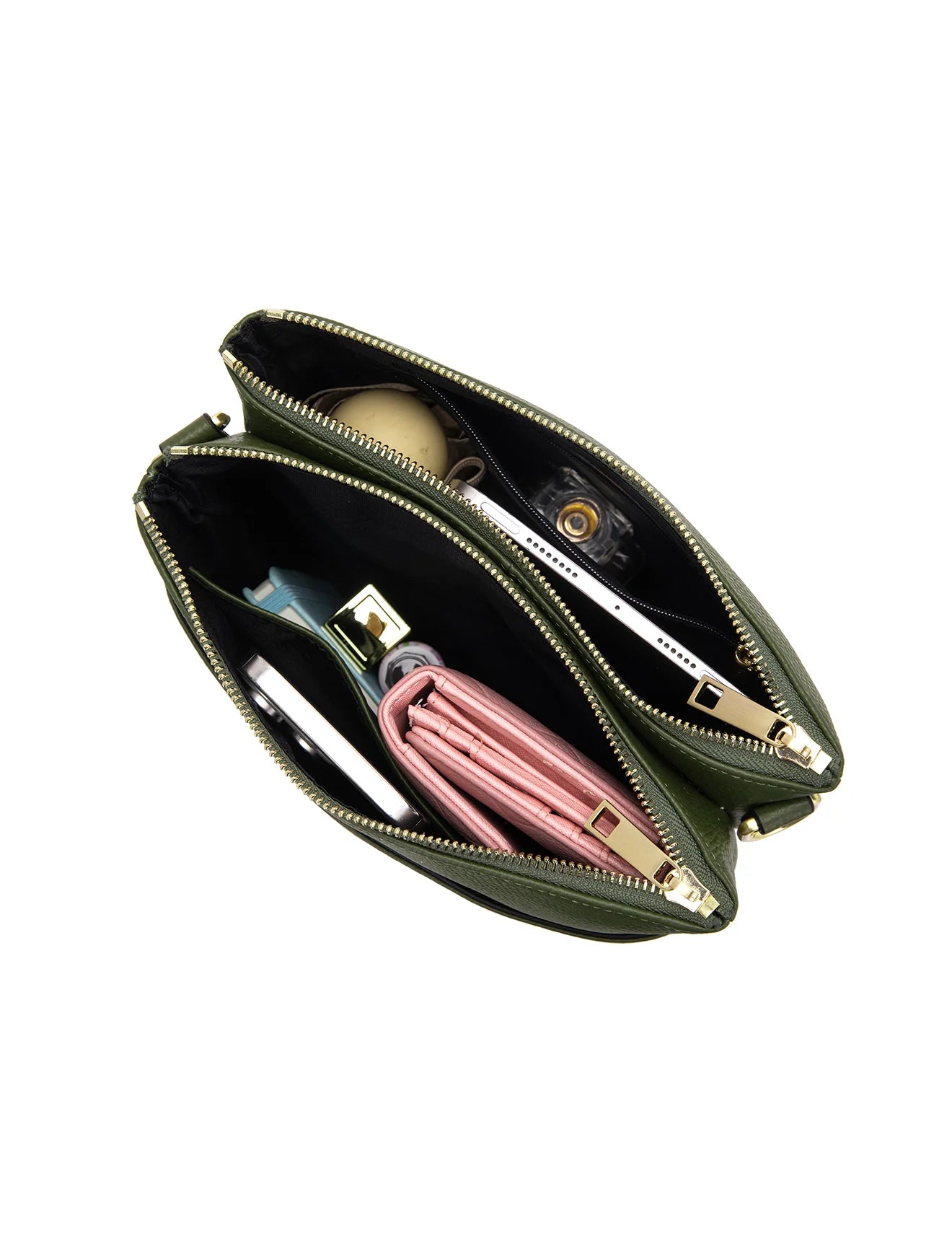 Freya Multi Compartment Leather Crossbody Bag Olive