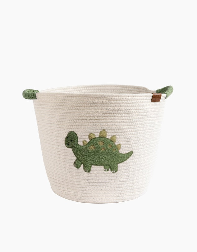 Cotton Rope Embroidered Hamper - Dinosaur