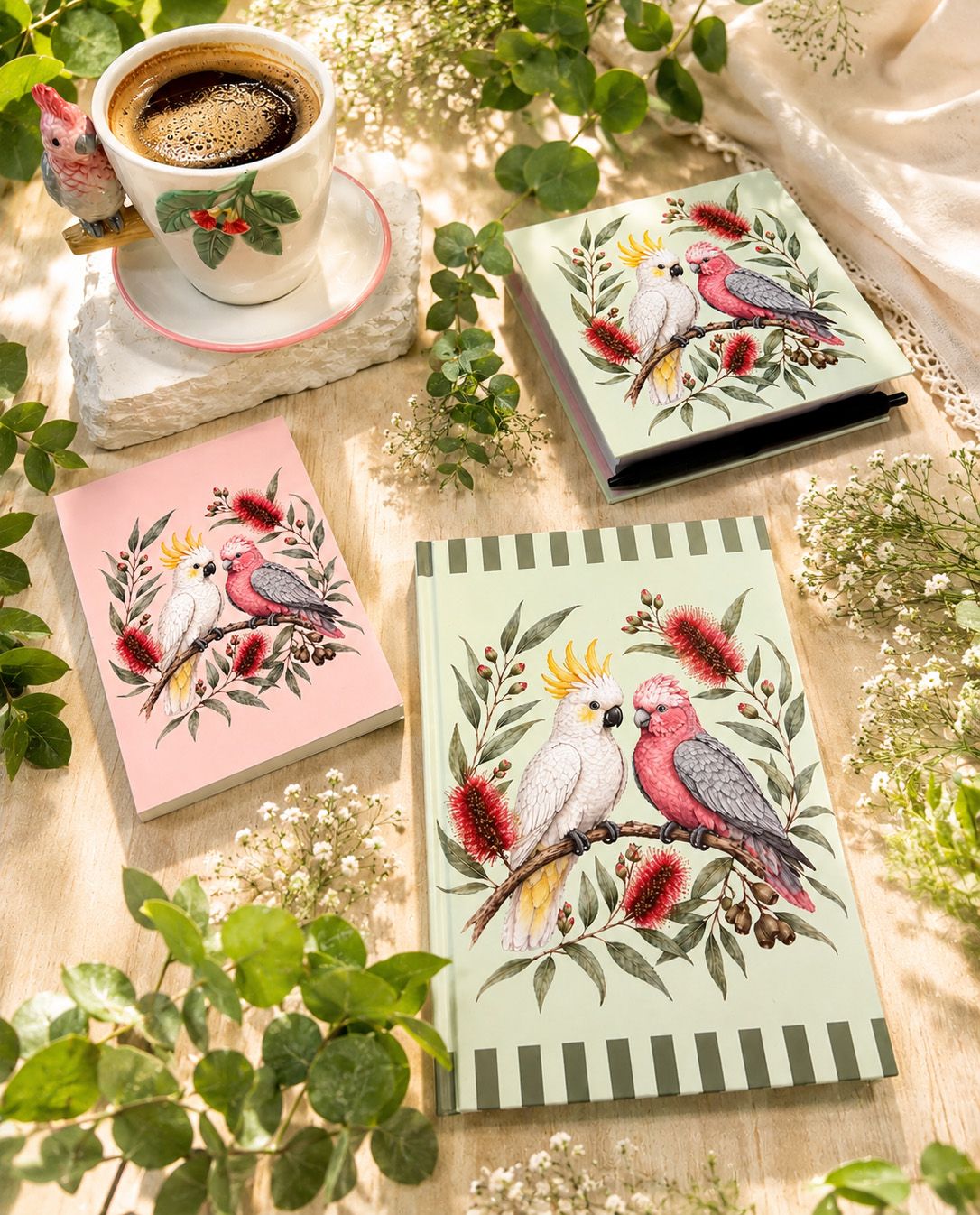 Australian Birds A6 Notebook 80 pages Pink