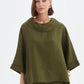 Funnel Neck Boxy Top - Olive Green