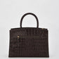 Arlie Croc Leather Tote Bag - Chocolate