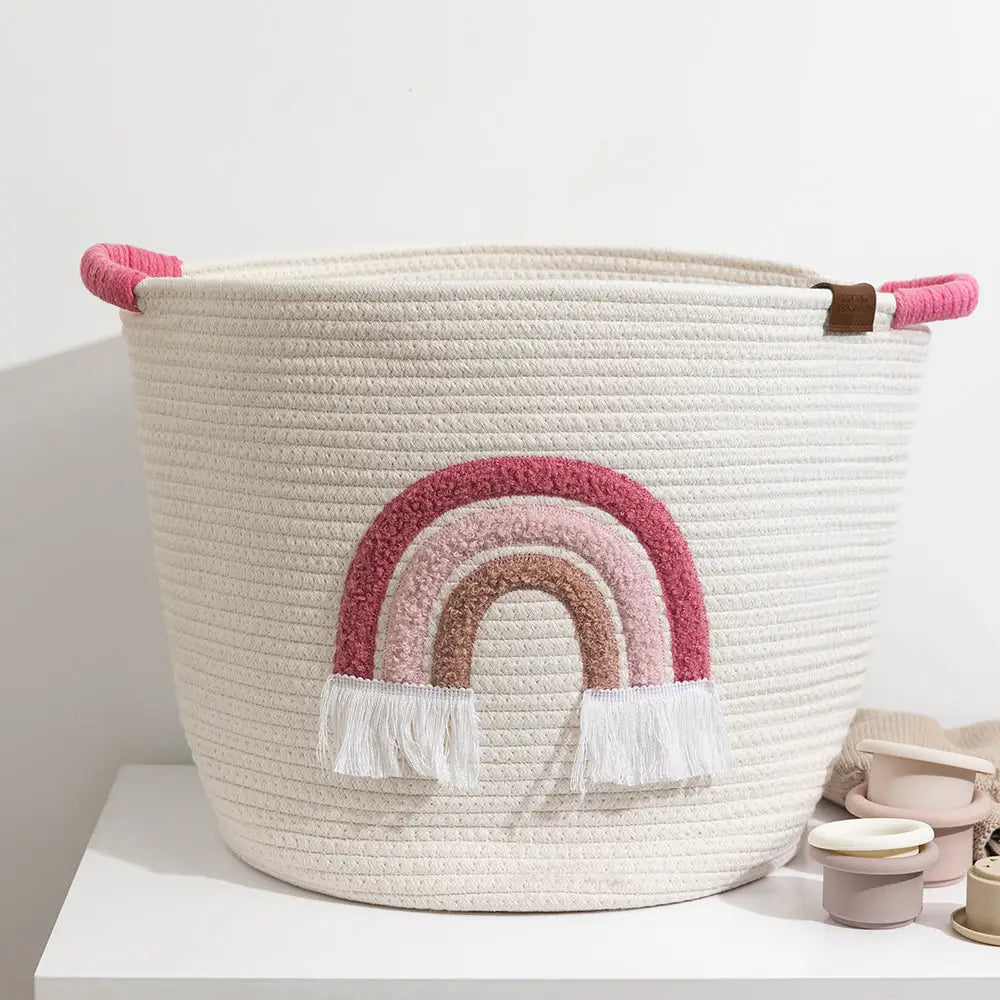 Cotton Rope Embroidered Hamper - Rainbow