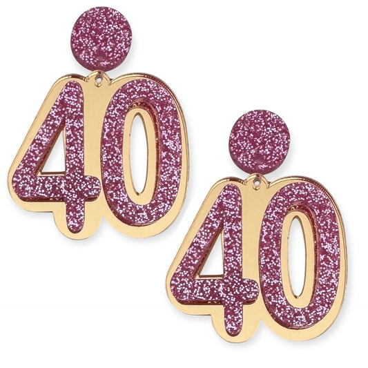 40 Birthday Earrings (Gold / Pink)
