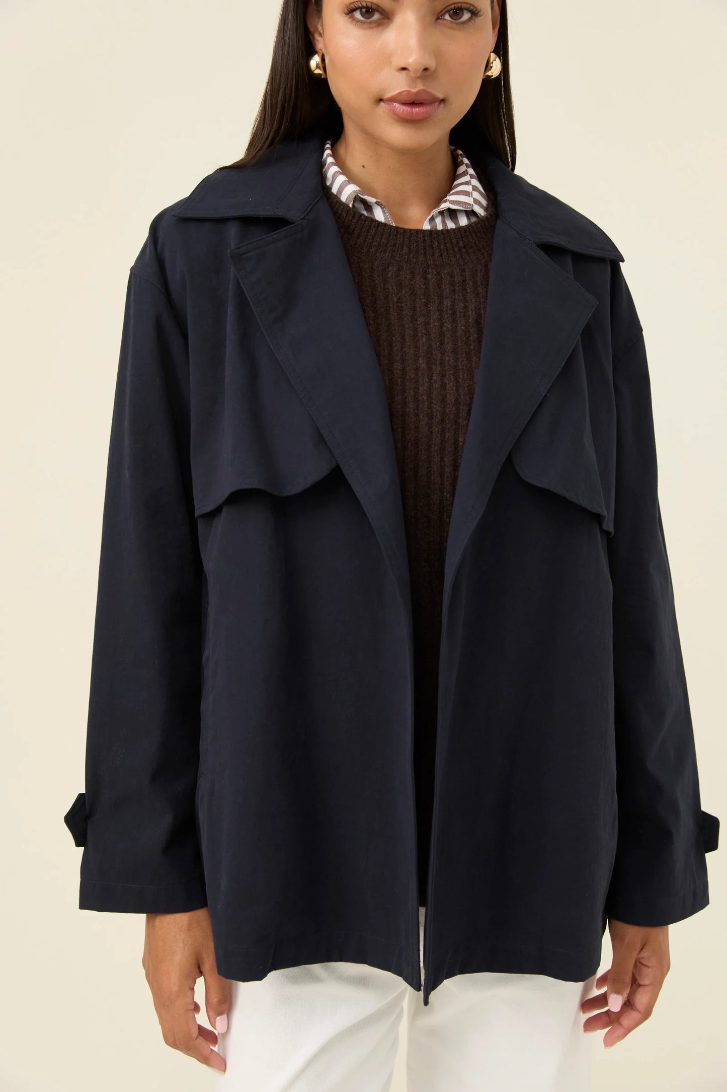 Farida Cropped Trench - Navy