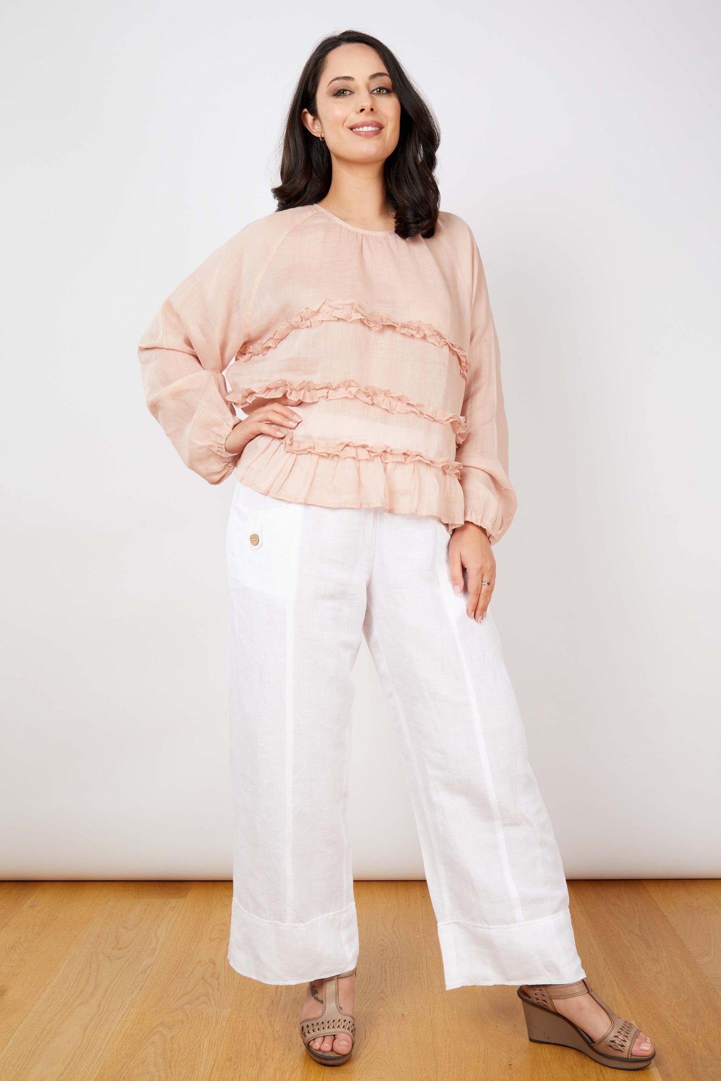 Amanda Silk Linen Top Peachy Pink