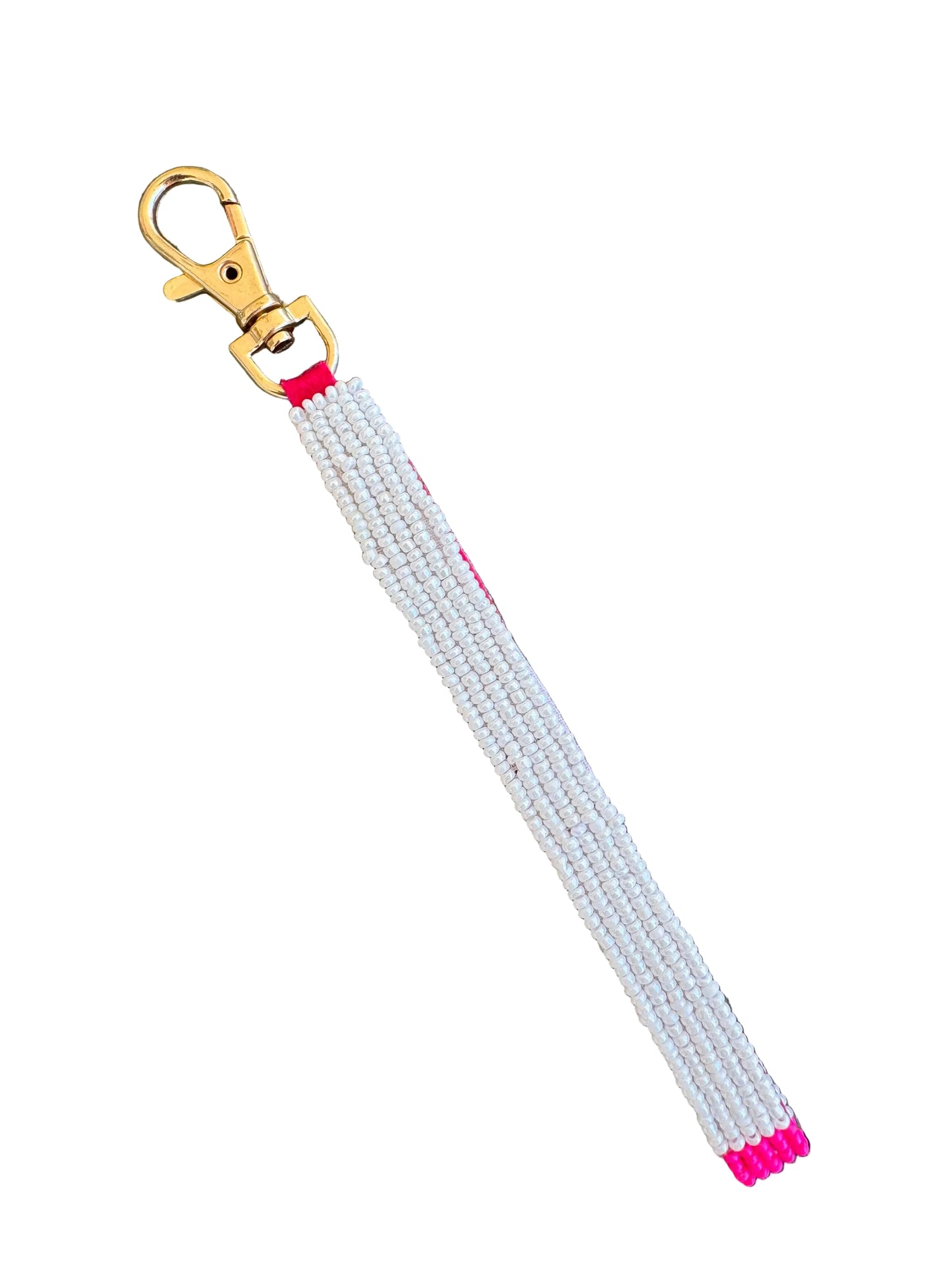 Stripey Beaded Keychain - Hot Pink