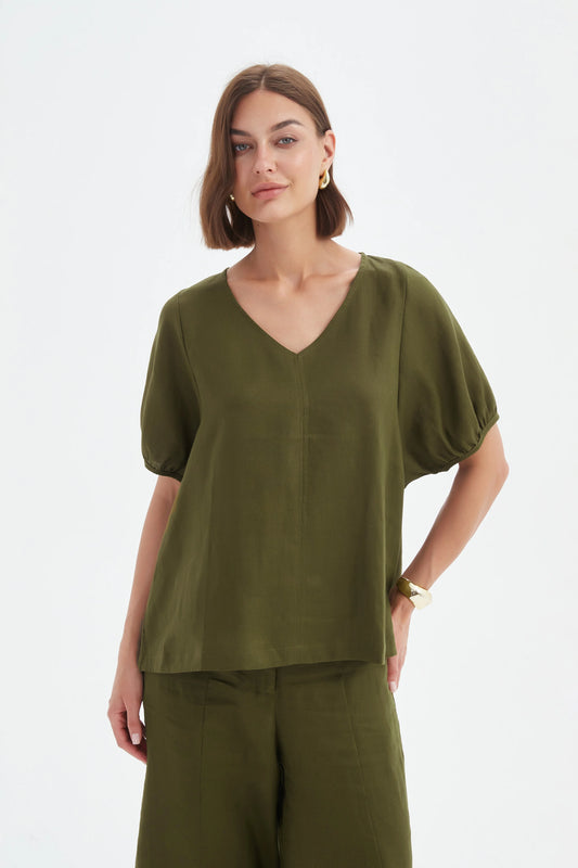 Bishop Sleeve Top - Olive