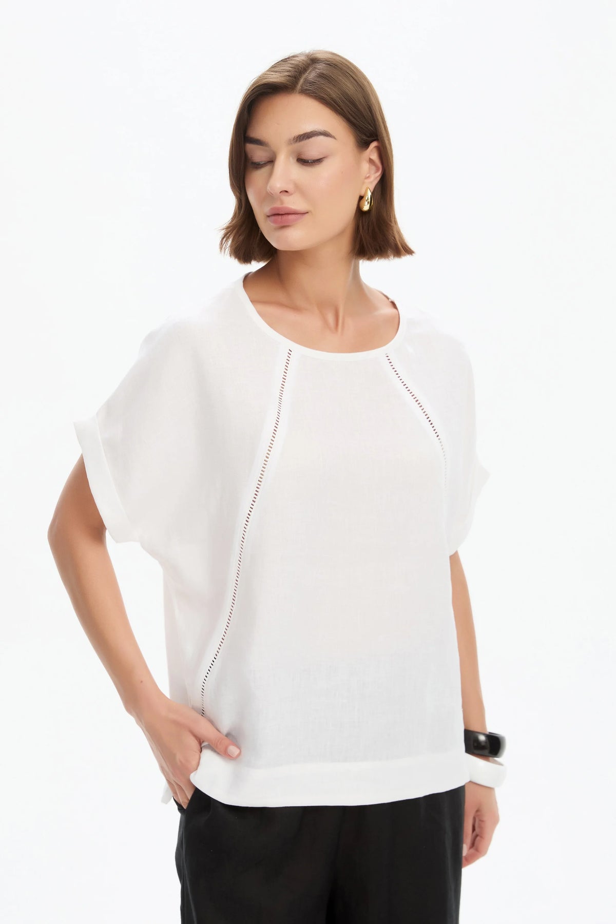 Ladder Raglan Sleeve Top - White