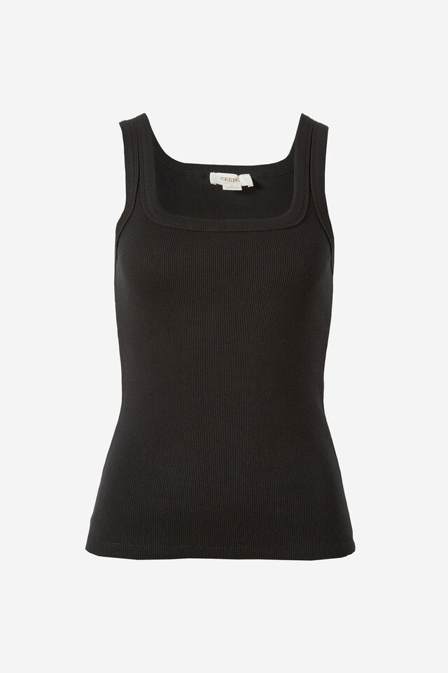 Zaeli Contour Rib Square Neck Tank / Black
