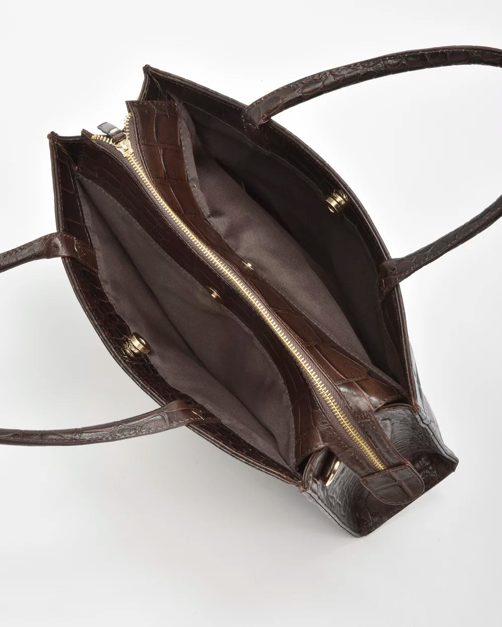 Arlie Croc Leather Tote Bag - Chocolate