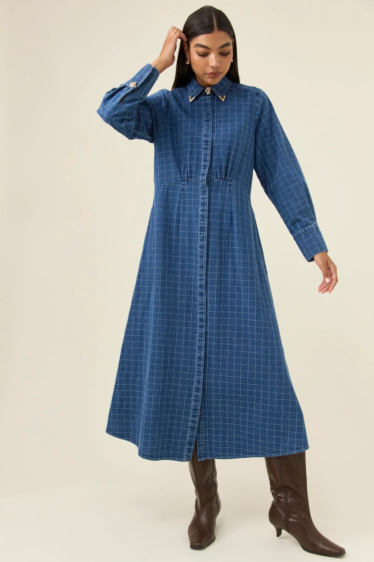Sloane Denim Maxi Dress - Check