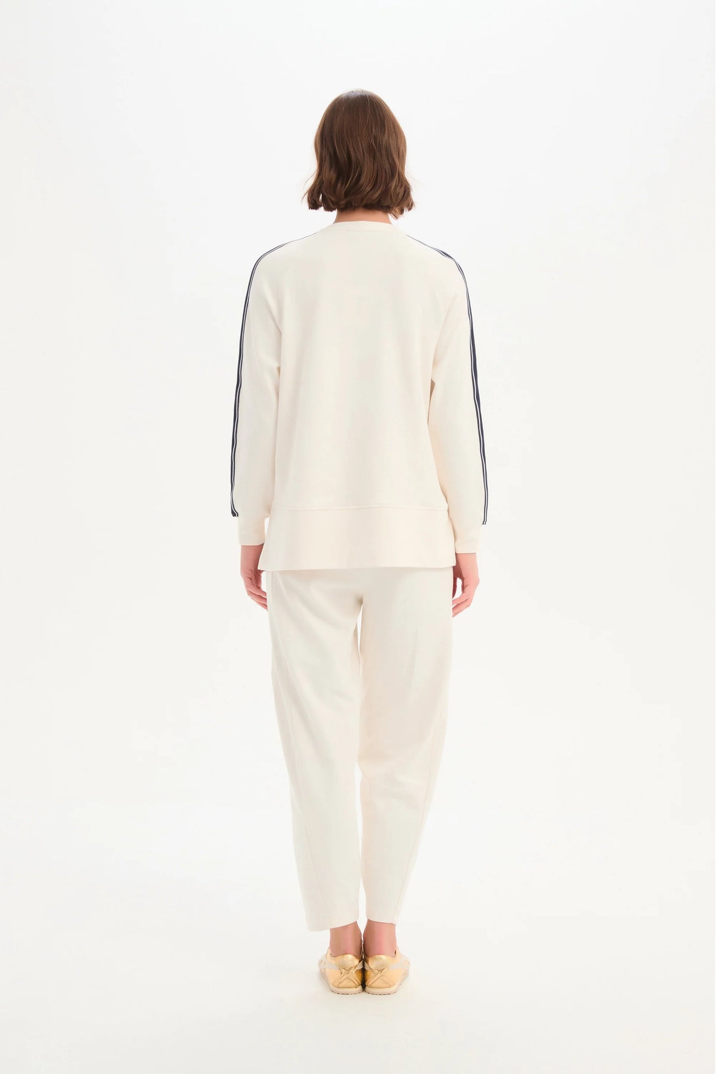 STRIPE SLEEVE SWEAT - CREAM & NAVY
