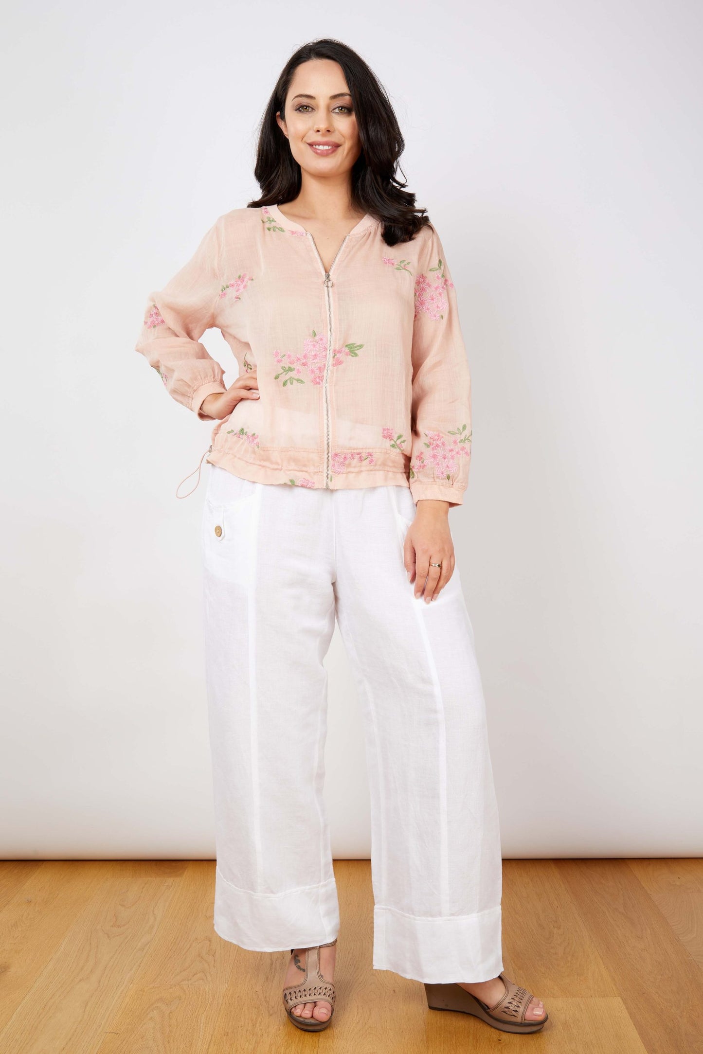 Ally Silk Cotton Viscose Bomber Jacket Dusky Pink