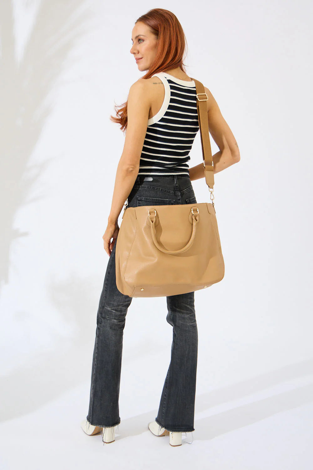 Vegan Leather Los Angeles Oversized Tote Bag - Beige