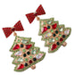 Gem-set Christmas Tree Christmas Earring in Red, Gold & Green