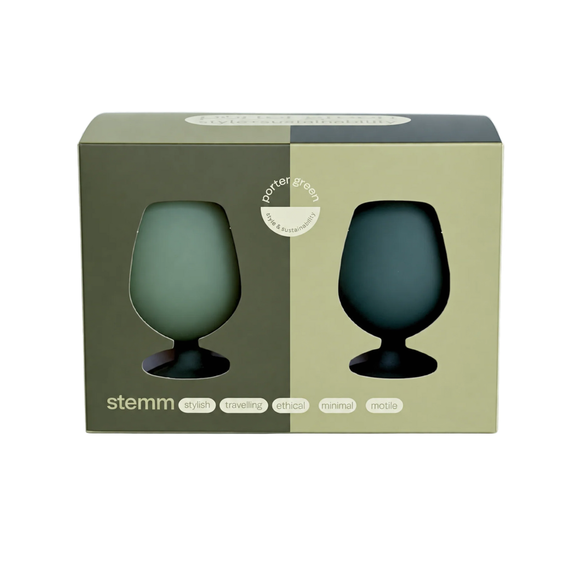 sage + olive | stemm | silicone unbreakable wine glasses