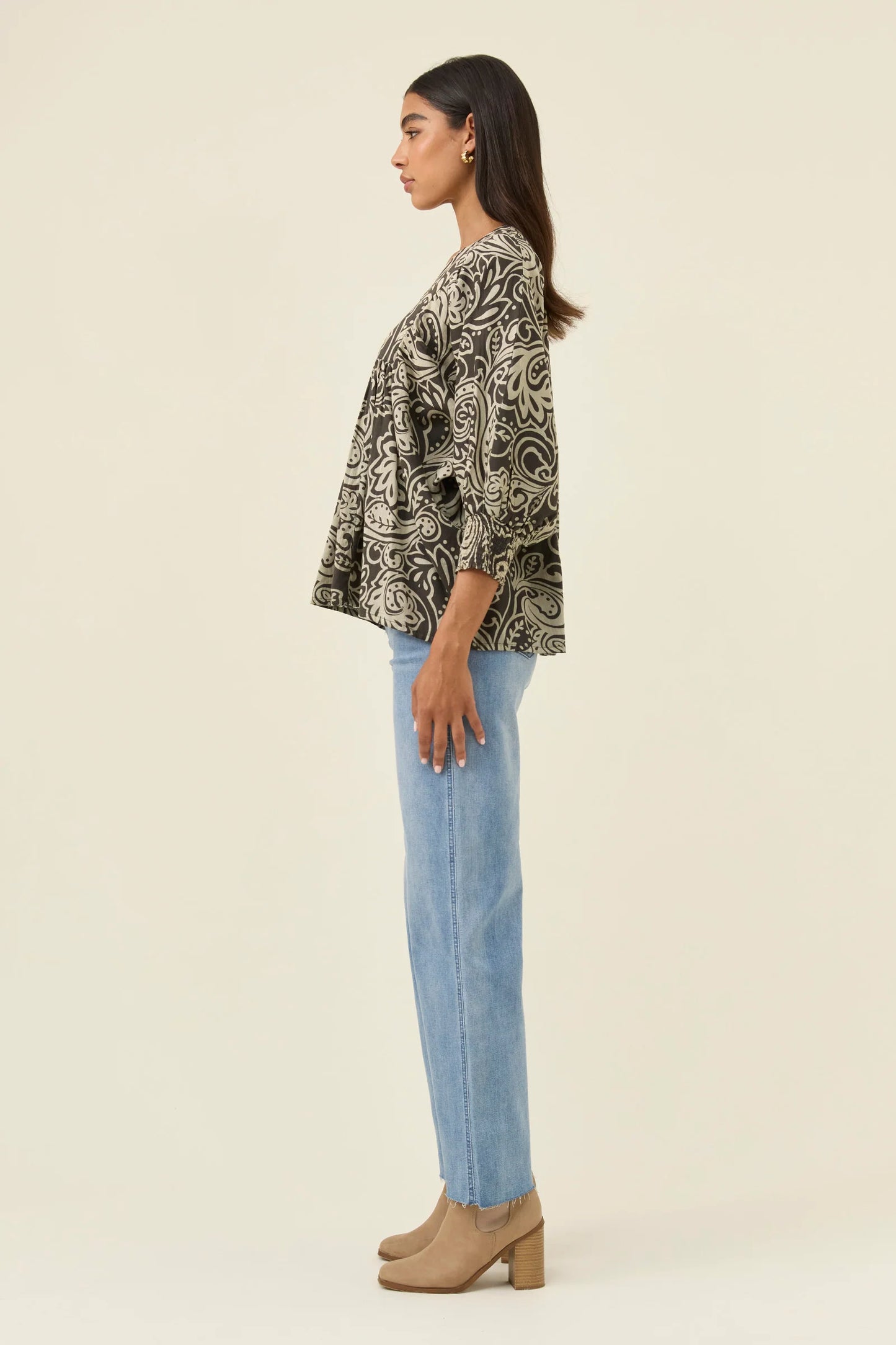 Wilma Top - Stone Paisley