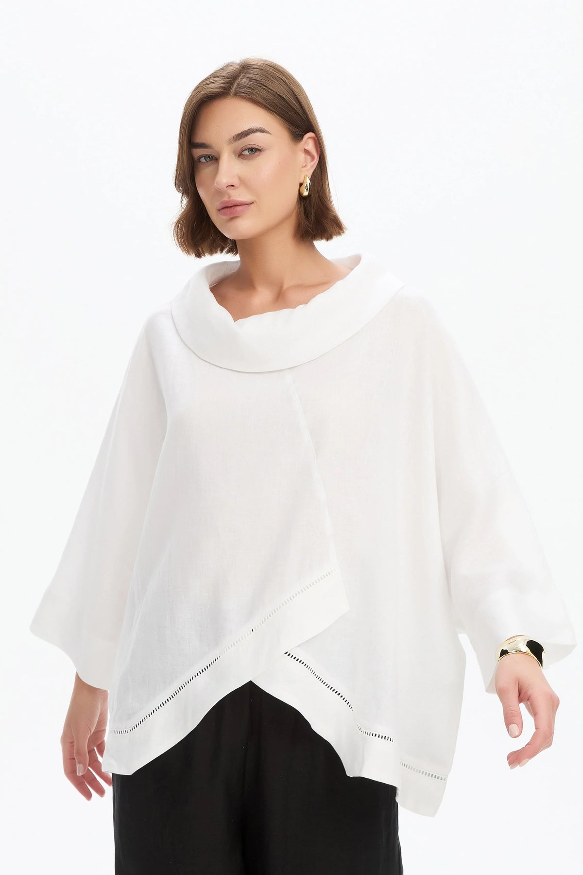 Ladder Hem Cowl Neck Top