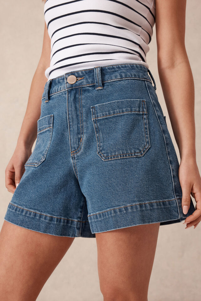 Esther Denim Patch Pocket Short Fresh Indigo