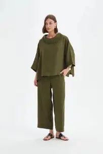 Funnel Neck Boxy Top - Olive Green