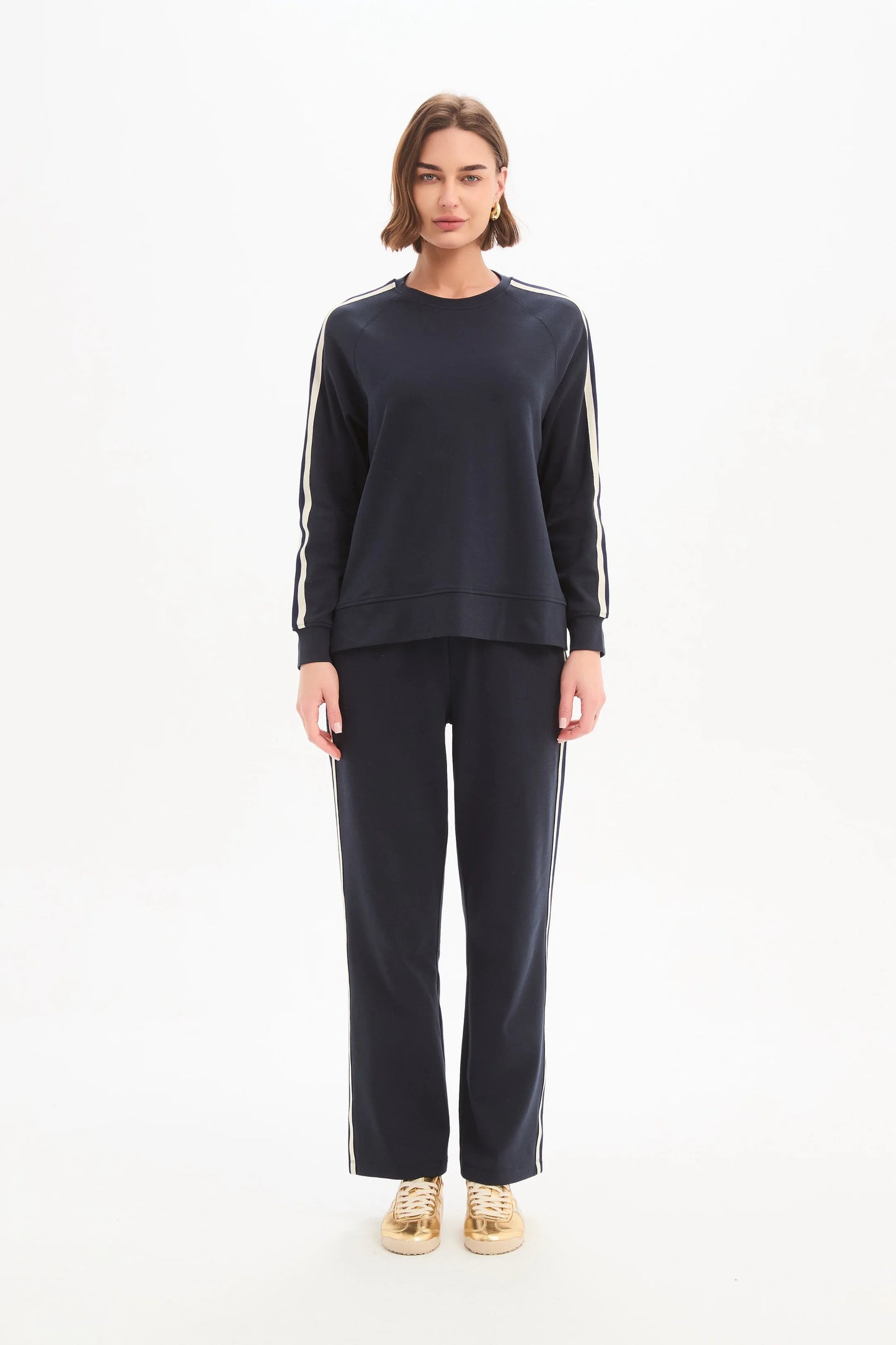 STRIPE SLEEVE SWEAT - NAVY & CREAM