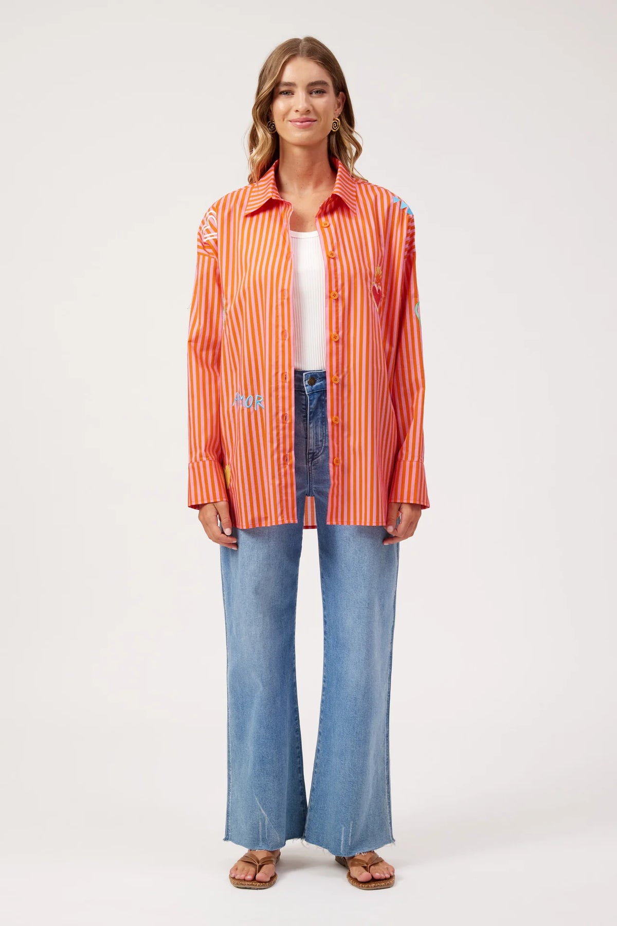 Mykonos Embroidered Stripe Shirt - Green